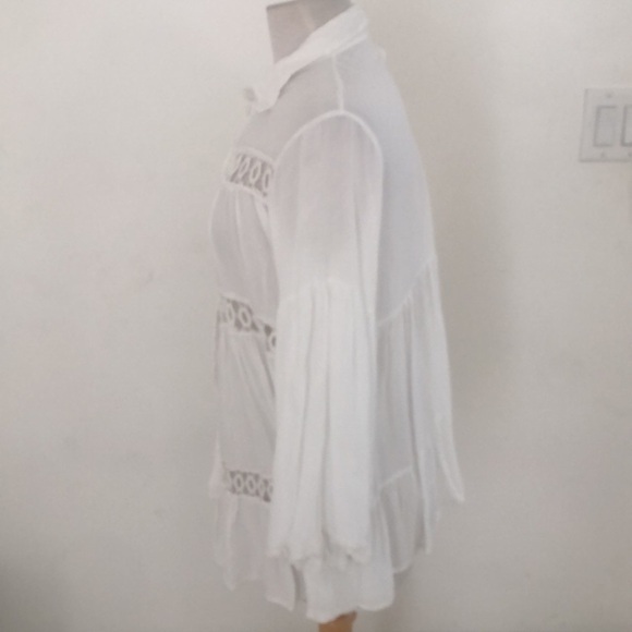 Boho White Embroidered Blouse One Size Flowy Festival Top - Picture 4 of 6